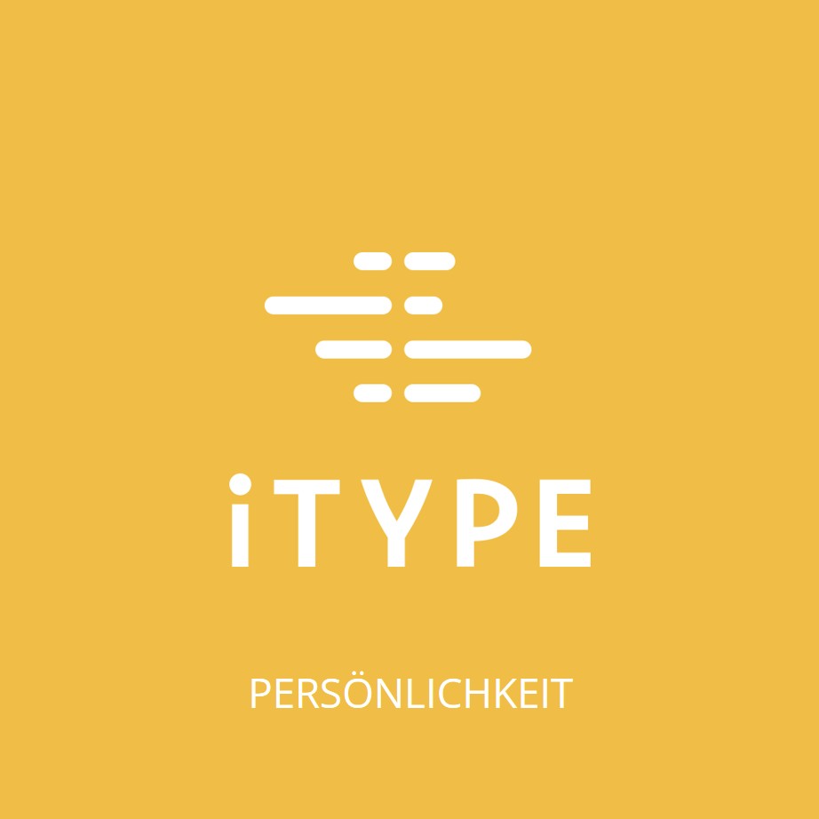 Gelber Hintergrund mit weißer Schrift und grafischen Linien und Punkten über dem Schriftzug „iTYPE PERSÖNLICHKEIT“ – visuelle Darstellung des iTYPE-Ansatzes zur Persönlichkeitsanalyse.