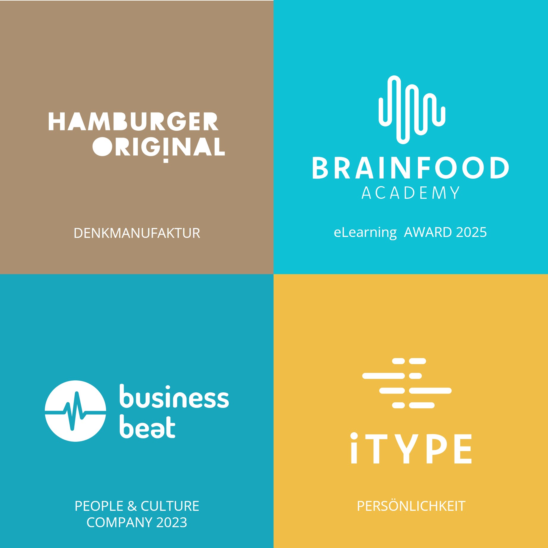 4 logos von unseren kooperationspartnern. hamburger original, brainfood academy, business beat und itype