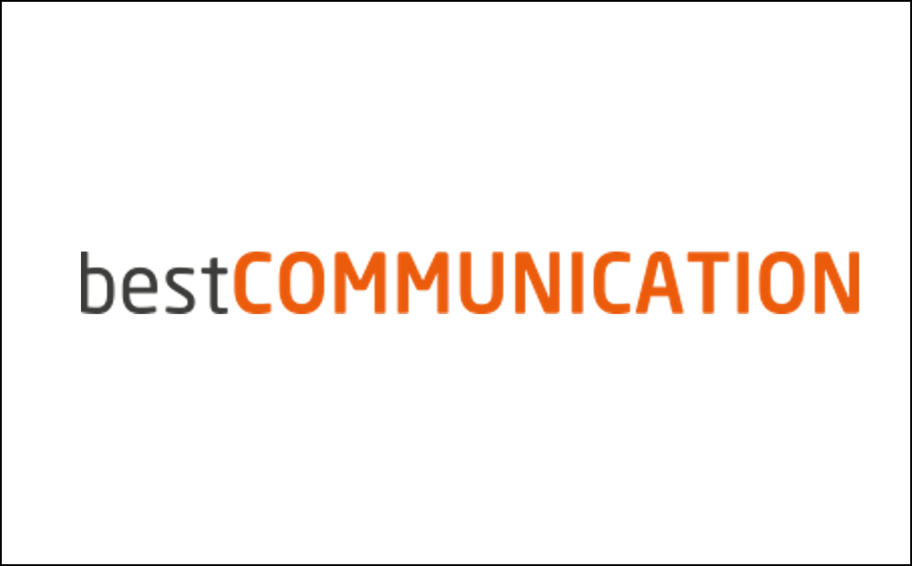 Logo ‚bestCOMMUNICATION‘ mit grauem ‚best‘ und orangefarbenem ‚COMMUNICATION‘ – visuelle Darstellung aus der Case Studies Übersicht von Frieder Barth
