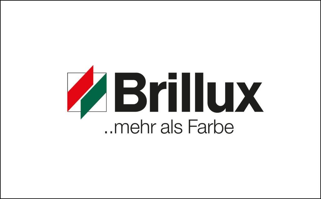 Brillux-Logo mit diagonalen roten und grünen Streifen und dem Slogan ‚…mehr als Farbe‘ – visuelle Darstellung aus der Case Studies Übersicht von Frieder Barth