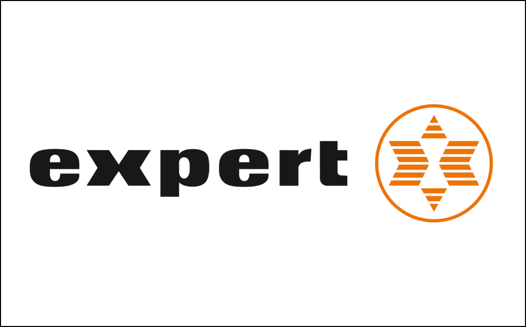 Logo ‚expert‘ in schwarzen Kleinbuchstaben mit orangefarbenem Kreis und stilisiertem Stern – visuelle Darstellung aus der Case Studies Übersicht von Frieder Barth