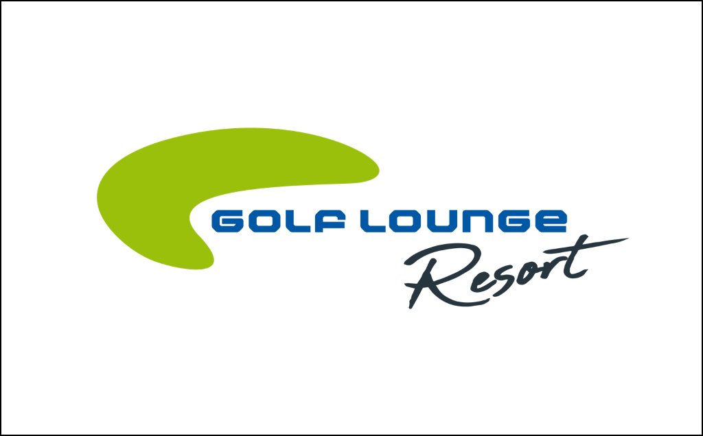 Logo ‚GOLF LOUNGE Resort‘ mit grünem Symbol, blauer Schrift und schwarzem Kursivtext – visuelle Darstellung aus der Case Studies Übersicht von Frieder Barth