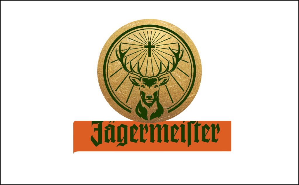 Jägermeister-Logo mit grünem Hirsch, goldenem Kreis und orangefarbenem Banner – visuelle Darstellung aus der Case Studies Übersicht von Frieder Barth
