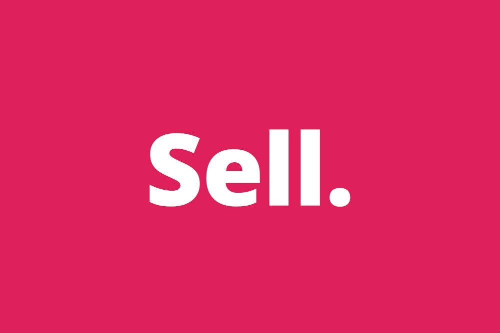 Pinkfarbener Hintergrund mit dem weißen Schriftzug „Sell.“ – Symbolbild für Verkauf und Vertrieb im eLearning der Brainfood Academy